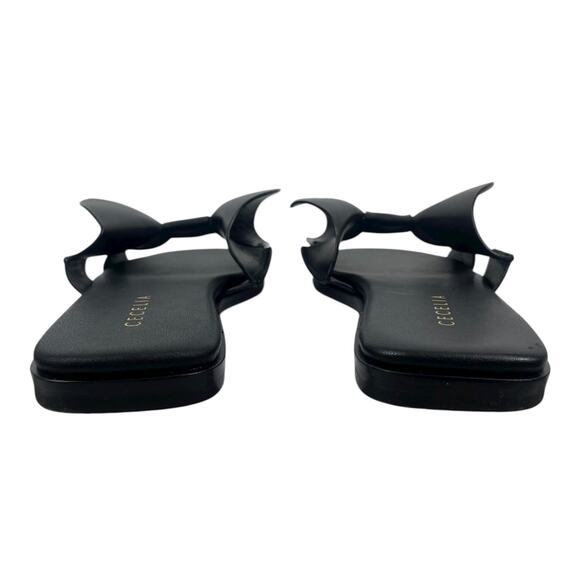 Cecelia Wendy Vamp Bow Open Toe Leather Slide Flat Sandal Black Size 6 - Picture 10 of 14